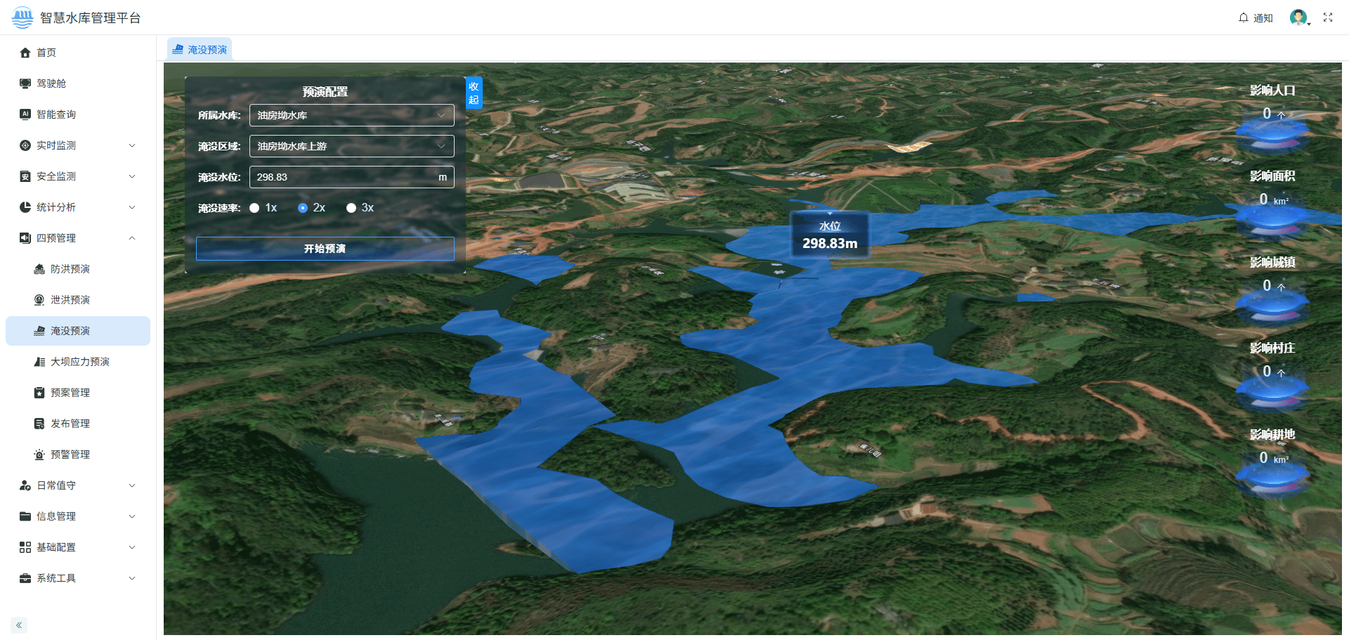 油房坳智慧水库监控平台-淹没预演
